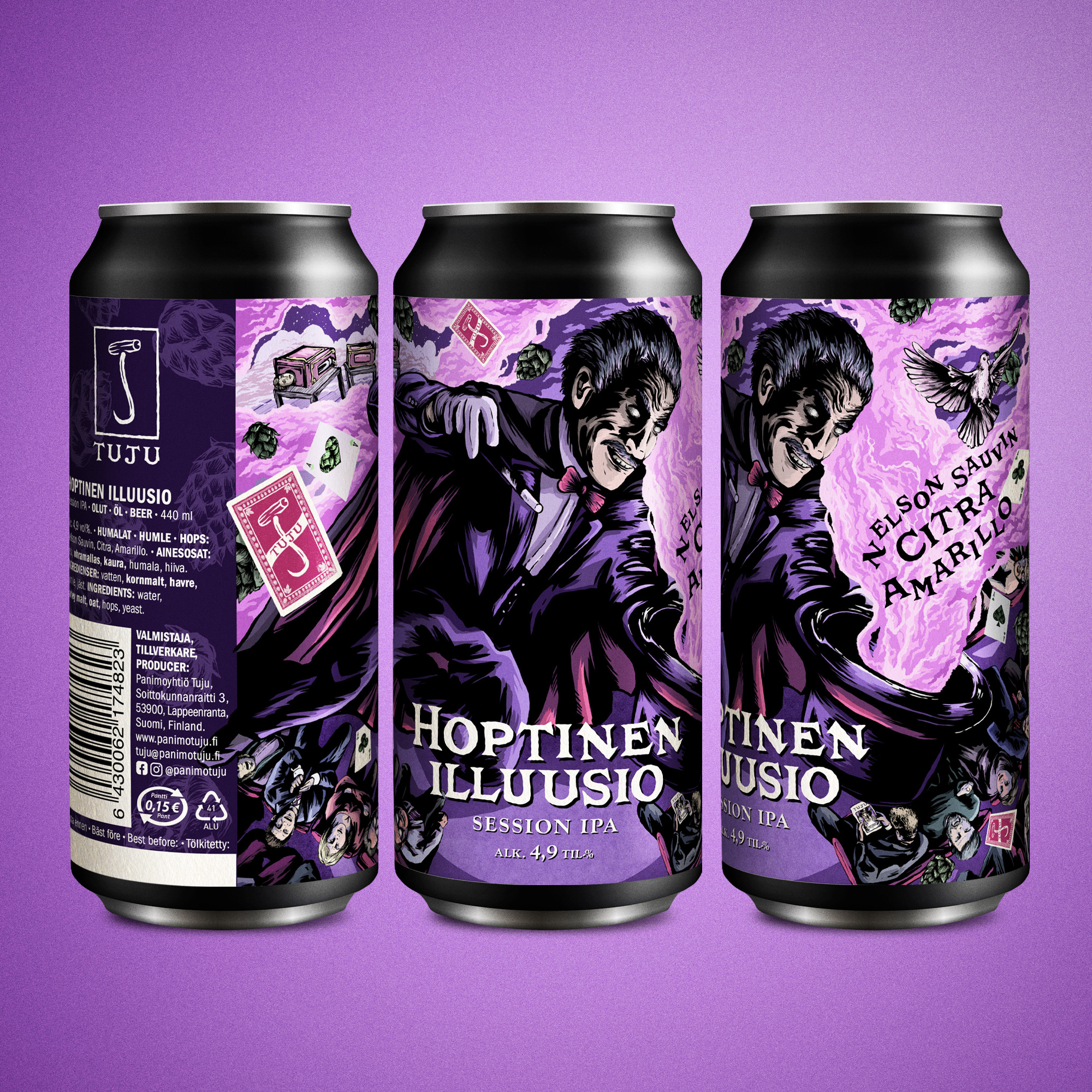 Hoptinen Illuusio | Session IPA
*** UUSI ESITYS NYT SAATAVILLA! ***
Ikisuosikkimme Hoptinen Illuusio vaihtaa seiskavaihteen silmään ja maaginen esitys kokee muutoksen jälleen kerran!
Korttipakasta tempautuu rypälemäistä hedelmäisyyttä, greippisyyttä ja kuin taikasauvan napsautuksesta raikasta appelsiininkuorta ja intensiivistä tropiikkia. Levitoiva sitrusmaisuusi nivoo esityksen kokoon.
"Nelson Sauvin, Citra, Amarillo...", nuo sanat humalluttivat täyden salin katsojat ennenkokemattomaan illuusioon, josta ei olisi paluuta. Eturivin paikat saatavilla kaupoista kautta maan!