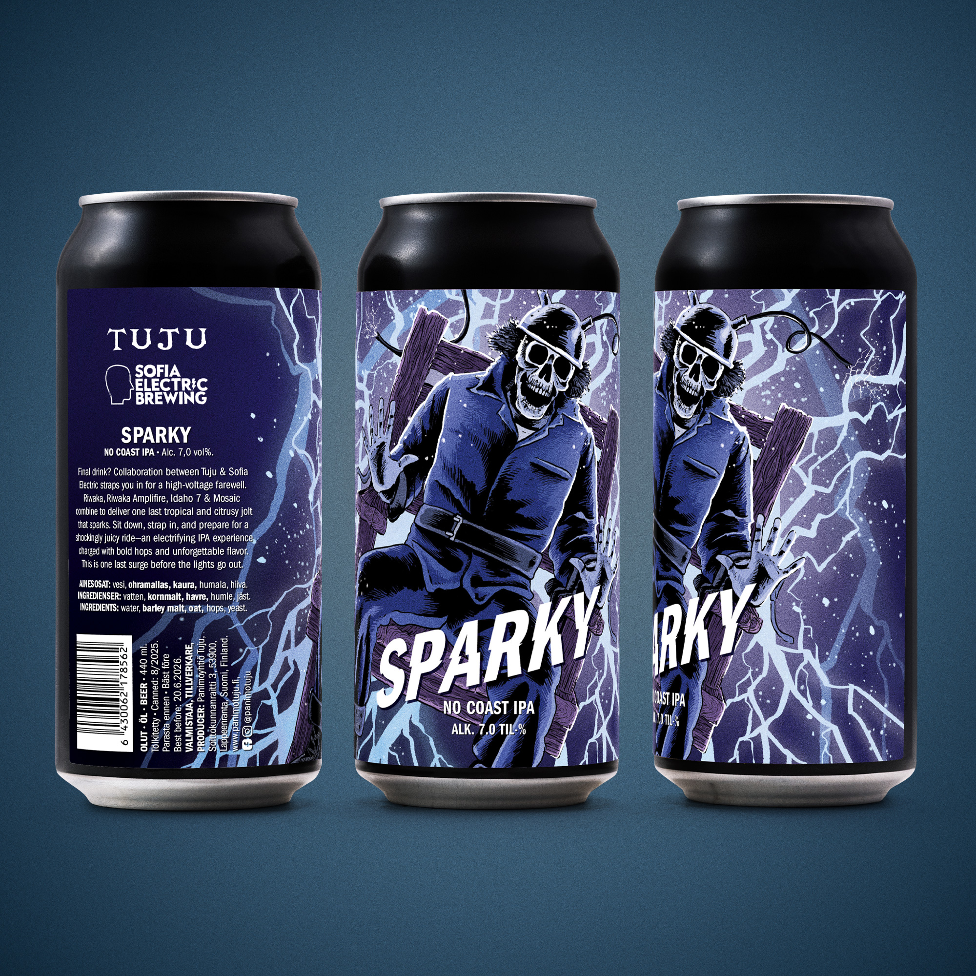 *** New Shocking Beer Alert! ***
Tuju x @sofiaelectricbrewing Brewing (🇧🇬) | Sparky 7.0% | No Coast IPA | Riwaka, Riwaka Amplifire, Idaho 7, Mosaic
Could this be your last drink? Maybe. Tuju had the pleasure of hosting guests all the way from Bulgaria to create something truly electric. Tuju and Sofia Electric Brewing know exactly how to charge the room! High-voltage energy is defibrillated through Riwaka, Riwaka Amplifire, Idaho 7, and Mosaic hops, delivering a tropical and citrus shock guaranteed to spark a live wire in your senses.
At a powerful 100 amperes, grapefruit and zesty citrus explode, then, as the smoke clears, the flavor shifts into tropical fruit waves, a double dose of funky herbal buzz, grounded by piney earthiness and a seductive berry glow.
Strap in and cool your head with a sponge - this jolting No Coast IPA packs enough watts to deliver an unforgettable experience that might just short-circuit your brain!
Available now from shops and bars around Finland, and also Tuju Taproom. You will find our webshop at: https://www.panimotuju.fi/kauppa