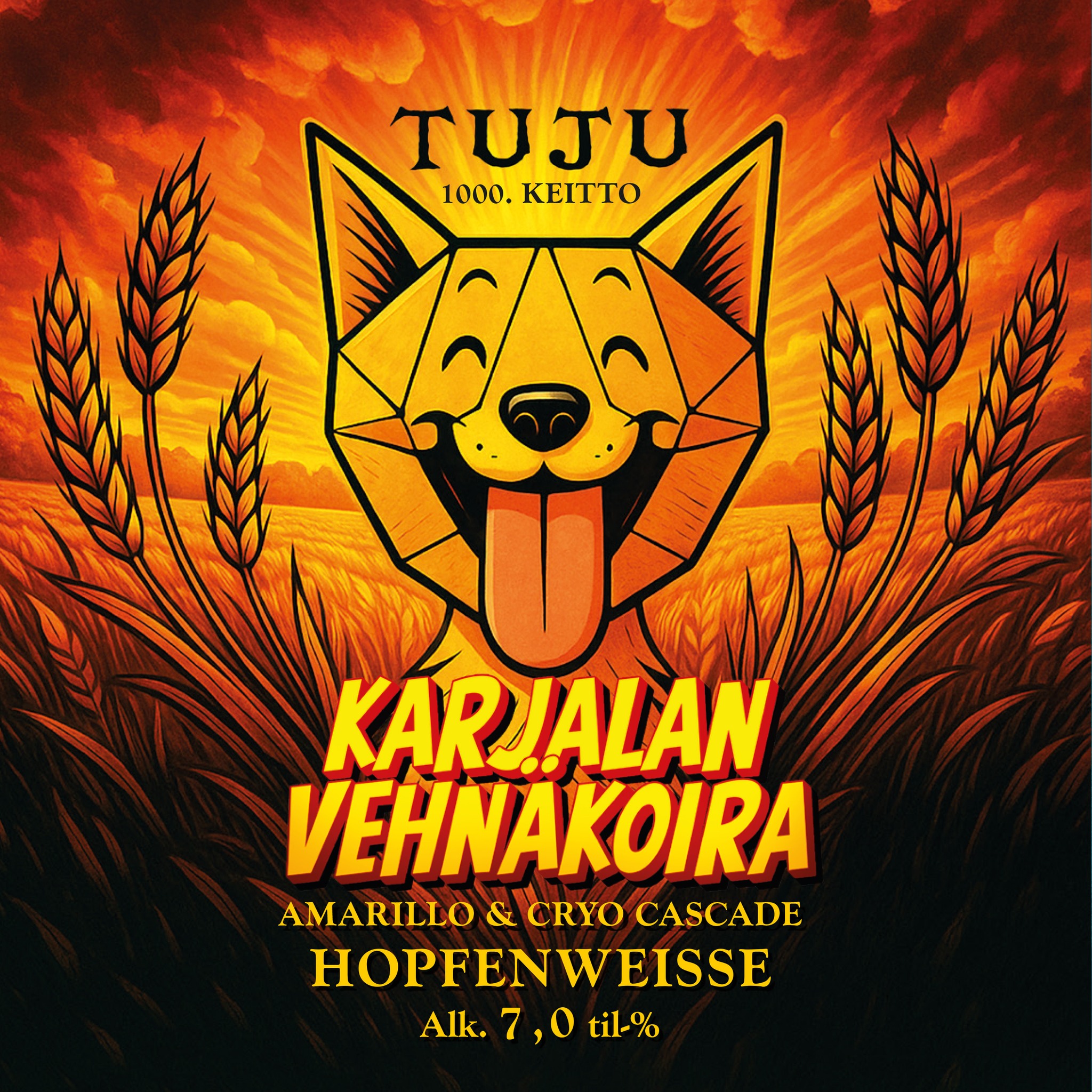 *** KEGI- JA PÖNIKKÄUUTUUS! ***🎂TUJUN 10V JUHLAJULKAISU!🎂🐶Karjalan Vehnäkoira 7,0% | Hopfenweisse | Amarillo, Cryo CascadeVuonna 2015 kaksi olutharrastajaa, Tuomas ja Jukka, aloittivat Hämeen ammattikorkeakoulussa Mustialassa legendaarisen Oluen Valmistamisen -opinnot. Silmissä tähyili mahdollisesti oman panimon perustaminen, mutta ensin piti päästä kokeilemaan kannuksia. Käytännössä Tujun ensimmäinen koskaan tehty kaupallinen olut oli päättötyönä valmistunut "Karjalan Vehnäkoira", joka keitettiin Kuninkaankartanon Panimolla. Panimon perusti Lassi Puupponen vuonna 1995 Mustialaan maatalousoppilaitoksen tiluksille, jossa annettiin myös pienpanimokoulutusta aina juuri vuoteen 2015 asti.Karjalan Vehnäkoiran reseptiikan tarkistin tuntiopettaja toiminut Malmgårdin panimon panimomestari Tuomas Markkula. Karjalan Vehnäkoira keitettiin itsenäisesti, Lassi Puupposen suorittaessa astioinnit. Alkuperäinen tuotetyyli oli kuivahumaloitu vehnäbock. Vain neljä kuukautta tuosta hetkestä oli Panimoyhtiö Tuju oy syntynyt.Kunnioituksena Tujun kymmenvuotiselle taipaleelle, Karjalan Vehnäkoira yhdistää perinteen ja modernisoituu uuden tulkinnan myötä. Raikas, juotava, nuuhkiva ja terhakka vehnäolut, jossa etulinjassa makeaa appelsiinisuutta, pörröistä tropiikkia, häntää vatkaavaa greippisyyttä ja viehkoa yrttisyyttä sekä vehnäoluille tyypillisiä banaanimaisia ja neilikkaisia aromeja, joten haukut voi pitää mahassa. Löystytä pantaa ja istahda kupilliselle!Karjalan Vehnäkoira saatavilla pönikästä keskiviikosta lähtien ja ennakkotilattavissa verkkokaupastamme https://www.panimotuju.fi/tuote/karjalan-vehnakoira-70/