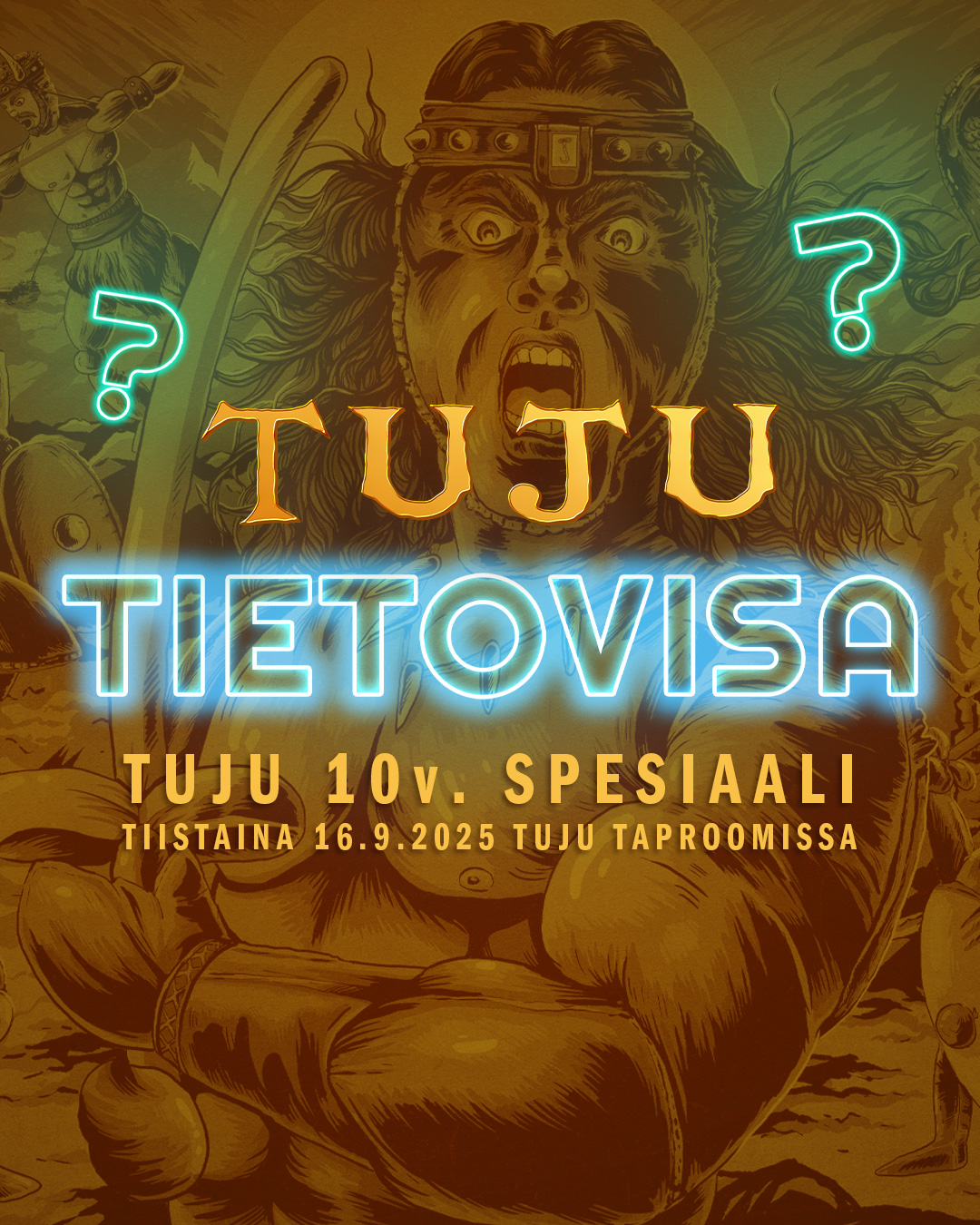 TUJUN SYNTTÄRITIETOVISA TI 16.9. KLO 18:00!Oletko kova Tuju-fani? Syötkö lounaat, päivälliset ja illalliset Tuju Taproomissa? Oletko täpännyt kaikki Tujun oluet? Näetkö öisin unta lihaksikkaista Tujun perustajista?Sinulla on hyvät mahdollisuudet voittoon!Jos ei vielä ole selvää niin Panimoyhtiö Tuju Oy täyttää 10 vuotta! Syyskuussa juhlitaan koko viikko! Juhlat alkavat tiistaina 16.9.2025 Tuju-aiheisella tietovisalla. Hauska ja leikkimielinen Tuju-tietovisa Tuju Taproomilla klo 18.00 alkaen. Visaan osallistuminen on maksutonta ja osallistua voit joko yksin tai joukkueen kanssa.Nähdään siellä!