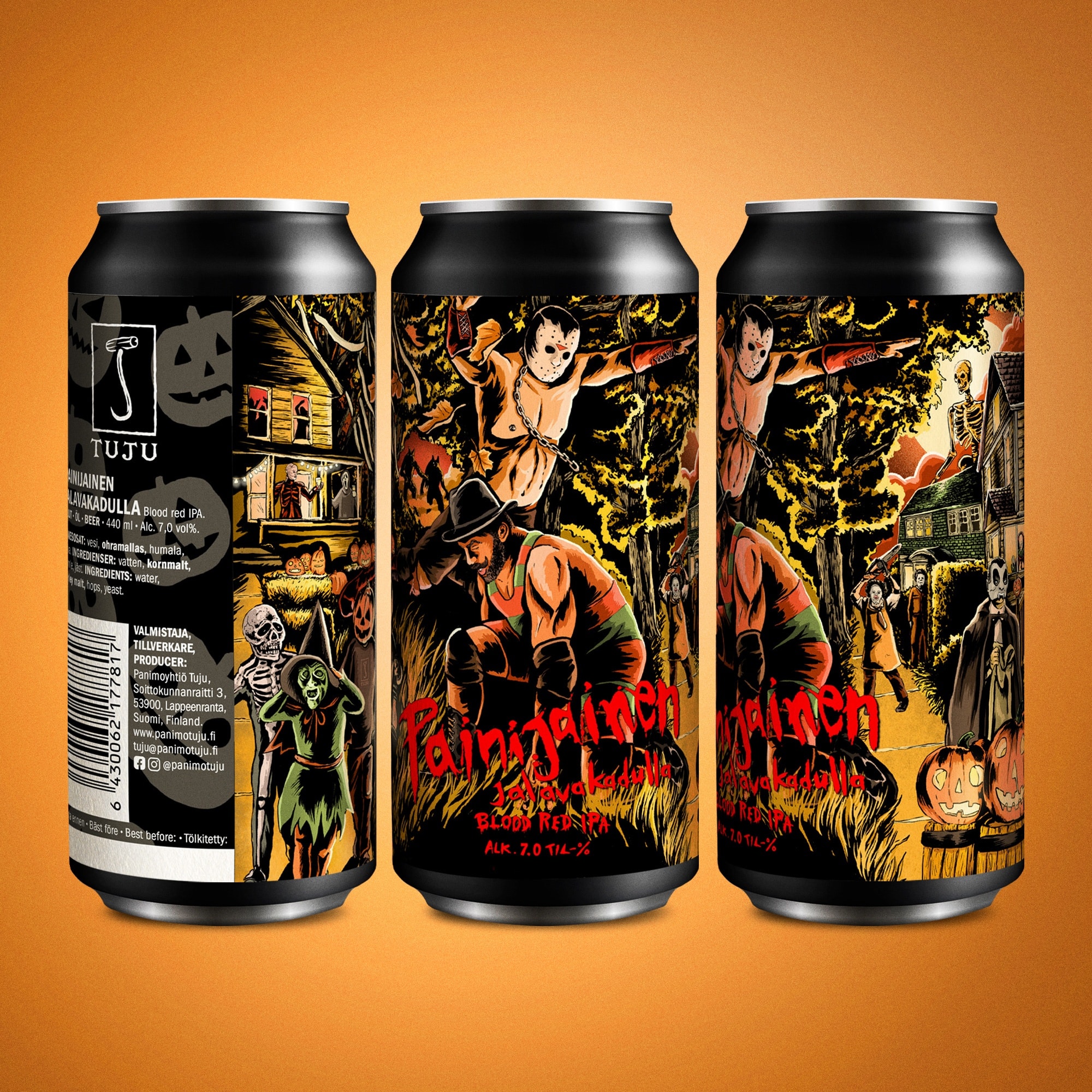 *** HALLOWEENIN PURKKI- JA HANAJULKAISU! ***🎃Painijainen Jalavakadulla 7,0% | Blood red IPA🎃Hui miten karmaiseva oluttyyli! Näitä purkkeja ei jätetä kuistille odottelemaan. Haudanvakava Painijainen Jalavakadulla ei sisällä karkkeja saati kepposia, vaan on tyyliltään blood red IPA. Tämä painihenkinen ja katkerasti puraiseva IPA on pohjarungoltaan vienon makean maltainen ja humaloinniltaan greippisen hedelmäinen.Kauppojen ja ravintoloiden tilauskanava on tuttu💌 tuju@panimotuju.fi Saatavilla myös verkkonoutokaupastamme. Venytäs trikoot päälle ja näpyttele osoitteeksi: https://www.panimotuju.fi/tuote/painijainen-jalavakadulla-70