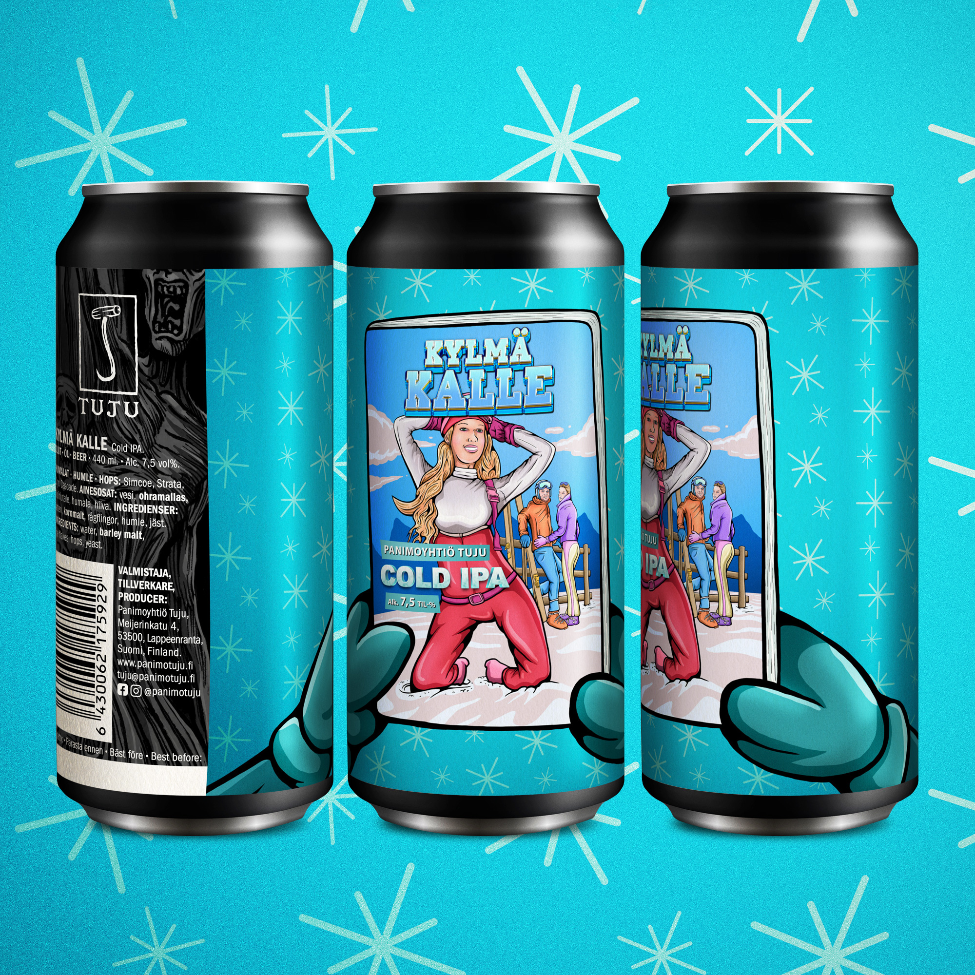 *** SAATAVILLA KAUPOISTA JA RAVINTOLOISTA KAUTTA MAAN ***Kylmä Kalle 7,5% | Cold IPA | Strata, Simcoe, CitraKintaan käteen, sillä nyt on hommat meni pakkasen puolelle! Kun visuaalinen kioskikirjallisuus aiheuttaa tunteiden kuumenemista, niin voit jäähdytellä Kylmä Kallen 7,5% avulla. Kylmä Kalle on Cold IPA eli IPA, mutta se sisältää mm. riisihiutaleita. Cold IPA käytetään myös lagerhiivan avustuksella, jolloin se saa työskennellä lämpötilansa korkeammassa päässä. Kuivahumaloitu Stratalla, Simcoella ja Citralla! Näin aikaiseksi saadaan alas livakasti liukuva, rapsakka, ja suoralinjainen herkku, jossa hedelmäiset mahtiaromit ottavat ylivallan! Passionhedelmää, dänkkiä yrttisyyttä, sitruunankuorta, greippiä, kukkaisuutta ja napakka katkero. Saatavilla 24/7 palvelevassa Tujun verkkonoutokaupassahttps://www.panimotuju.fi/tuote/kylma-kalle-75/