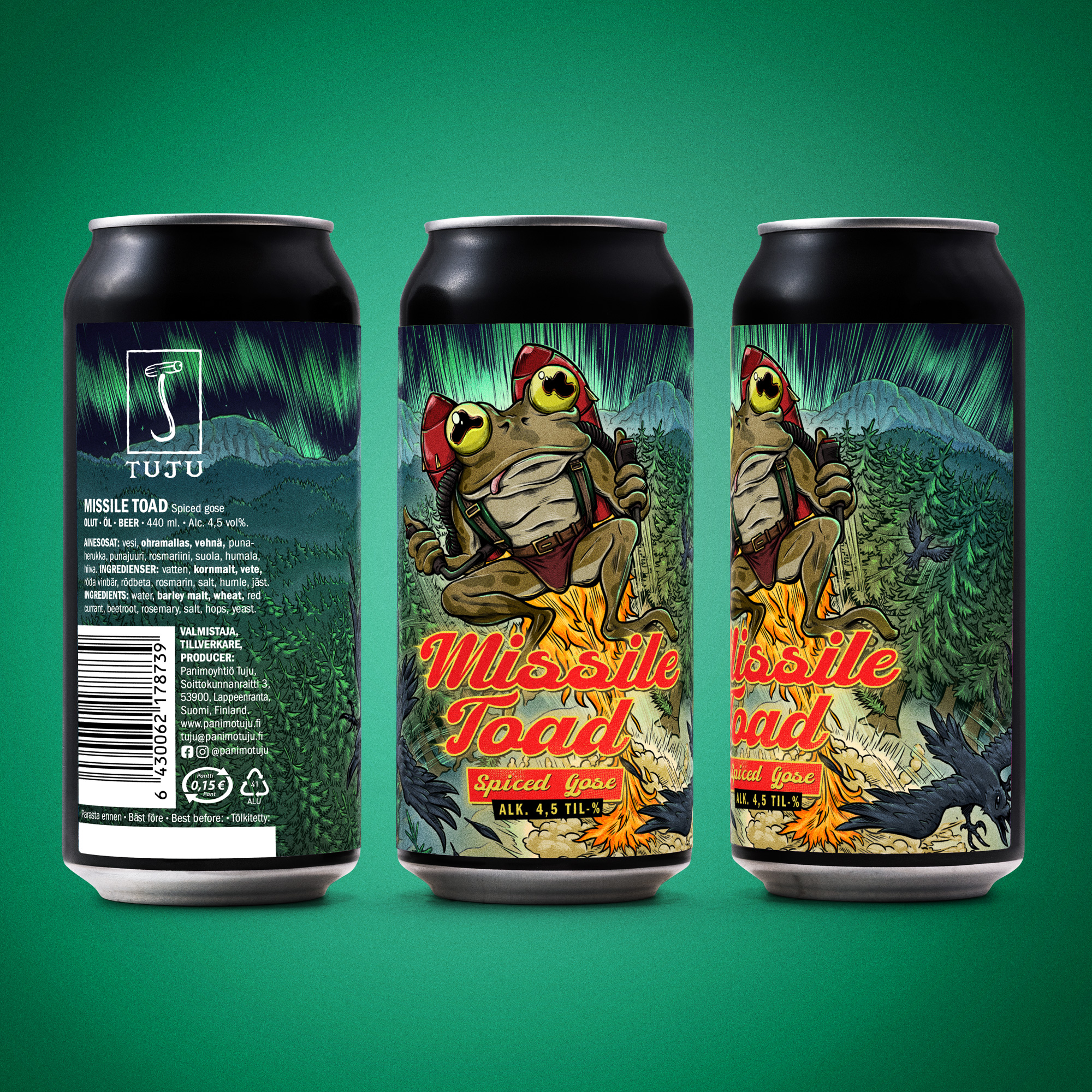 Joskus mistelinoksat eivät anna riittävää muiskausta - siksi meillä Missile Toad!

🐸Missile Toad 4,5% | Spiced Chrismas Gose🎅
Joulupöytään jotain erityisen jännää. Missile Toad syöksyy lumisesta metsästä juhlatunnelmaa rakettirepussaan! Punaherukalla, rosmariinilla, ripauksella suolaa ja punajuuren rubiininhehkulla maustettuna. 

Kirpeät marjat kietoutuvat yrttisiin vivahteisiin ja raikkaaseen, suolaiseen jälkiliukasteluun. Kannattaa katsoa minkä risun alla seisoskelee, putoavan oksan pusu voi saada sinut näkemään tähdenlentoja!

Saatavilla Tuju Tapromilta ja kaupoista ja ravintoloista kautta maan!
Verkkonoutokaupasta osoitteesta https://www.panimotuju.fi/tuote/missile-toad-45/