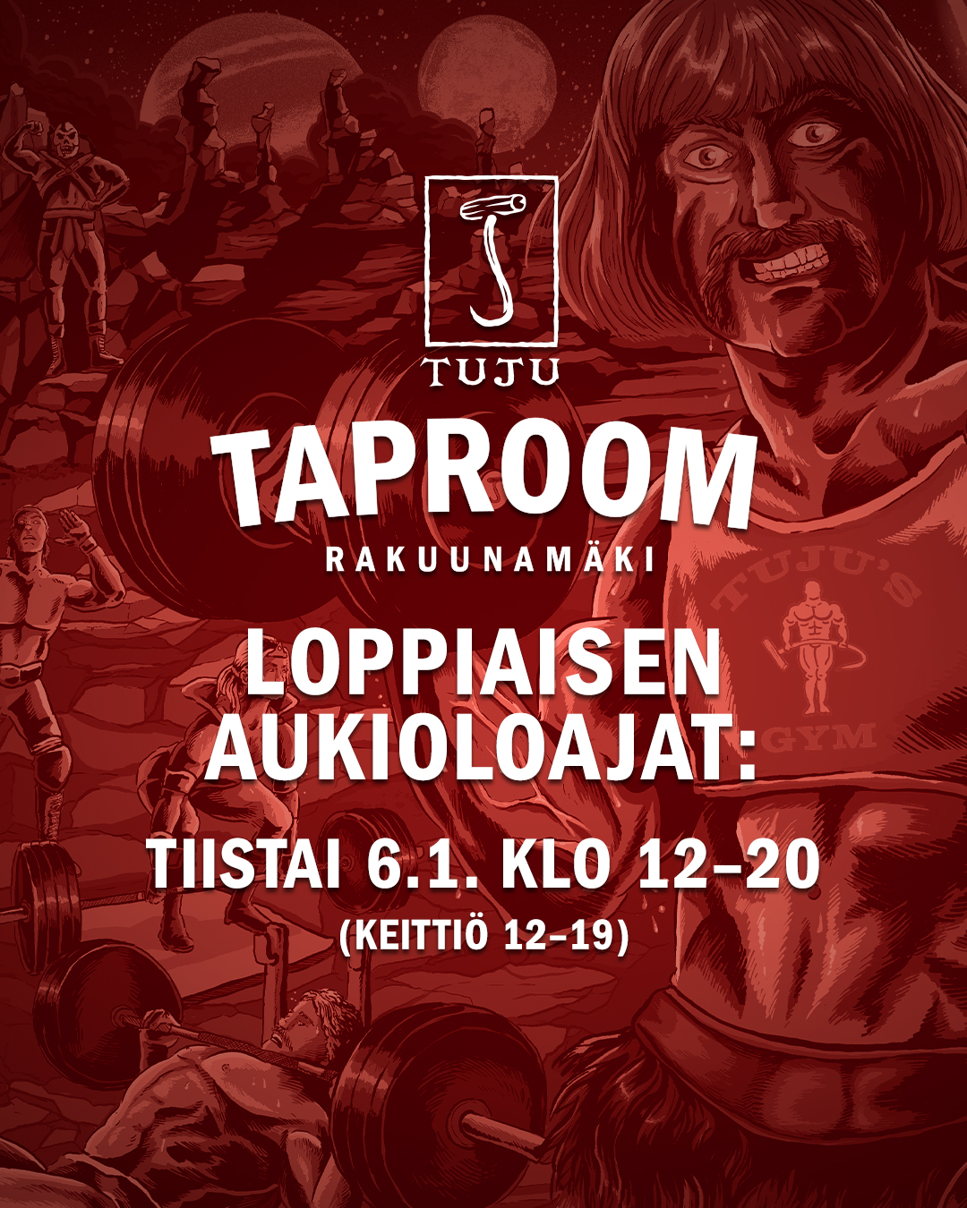 Hei hei hei höpökät!

Tiistaina on loppiainen. 
Loppiaisena eli 6.1.2026 Tuju Taproom on auki 12-20!
Luvataan myös uutuuksia silloin!

UUUUU!