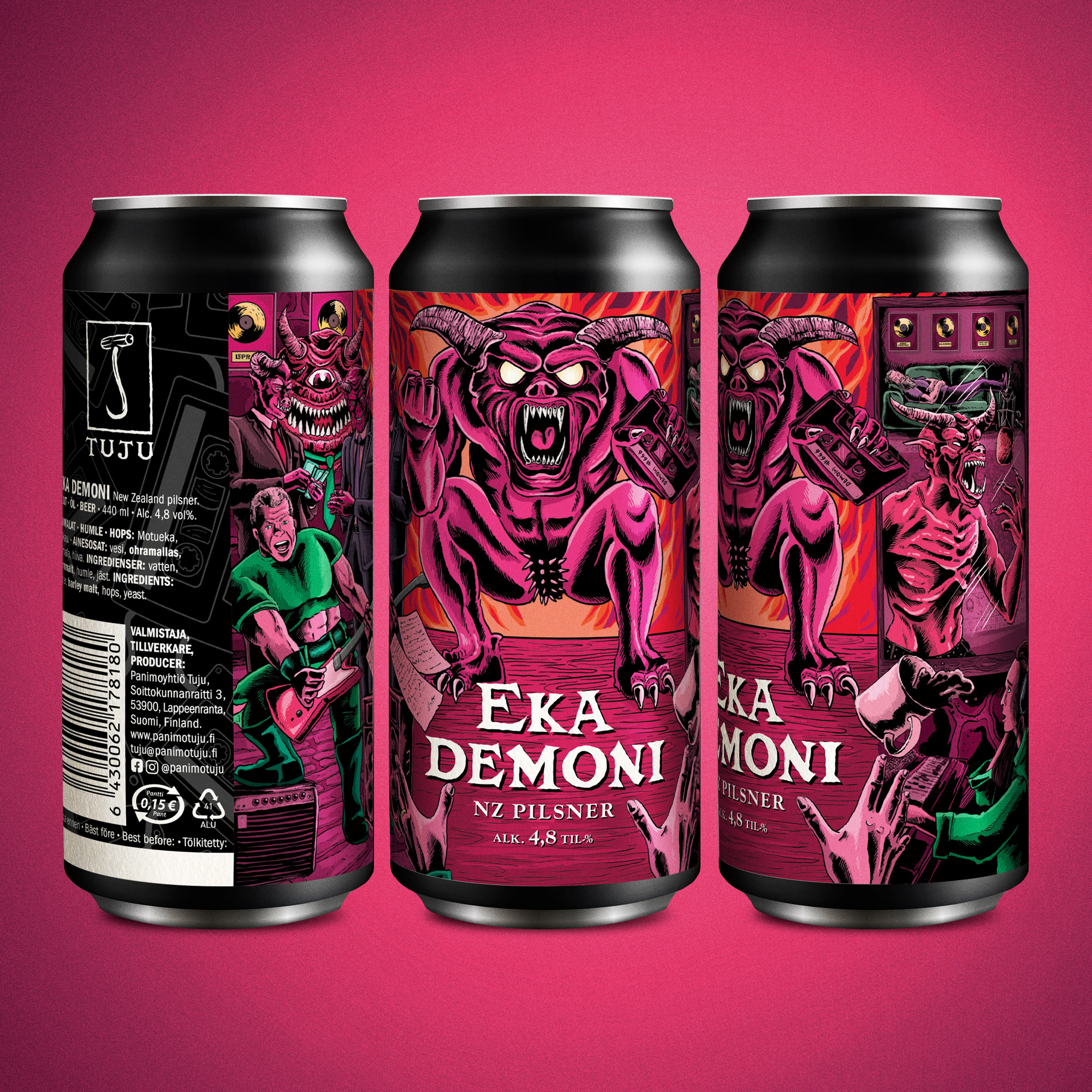 Saanko esitellä EKAN DEMONI? Nyt kauppoissa ja ravintoloissa kautta maan!

💿Eka Demoni 4,8% | NZ Pils | Motueka, Rakau💿

Eka Demoni hyppää silmille, kuin Doomin avausraita, mutta nämä riffit eivät aiheuta cacomisefektiä. Tämä lager on loppuun asti masteroitu, suorastaan nestemäinen Rubinin jalokivi.

Demon aloittaa uuden-seelannin Motuekaa, joka luo moottorisahalla murskattua limeä, eläväistä sitruksisuutta ja trooppista hedelmää sekä nyrkkiraudanlujaa yrttisyyttä, samalla kun BFG9000 lataa Rakaun luomaa aprikoosin ja mangon ilosanomaa suoraan Helvetin Paronin kasvoille. 

Sulavalinjainen lager ei anna sinulle God Modea, mutta sopii niille, jotka kuuntelevat kitarat mieluiten säröllä.

Saatavilla kaupoista ja ravintoloista kautta maan sekä Tujun verkkonoutokaupasta https://www.panimotuju.fi/tuote/eka-demoni/

Janottaako asiakkaitasi? Ota yhteyttä tuju@panimotuju.fi !