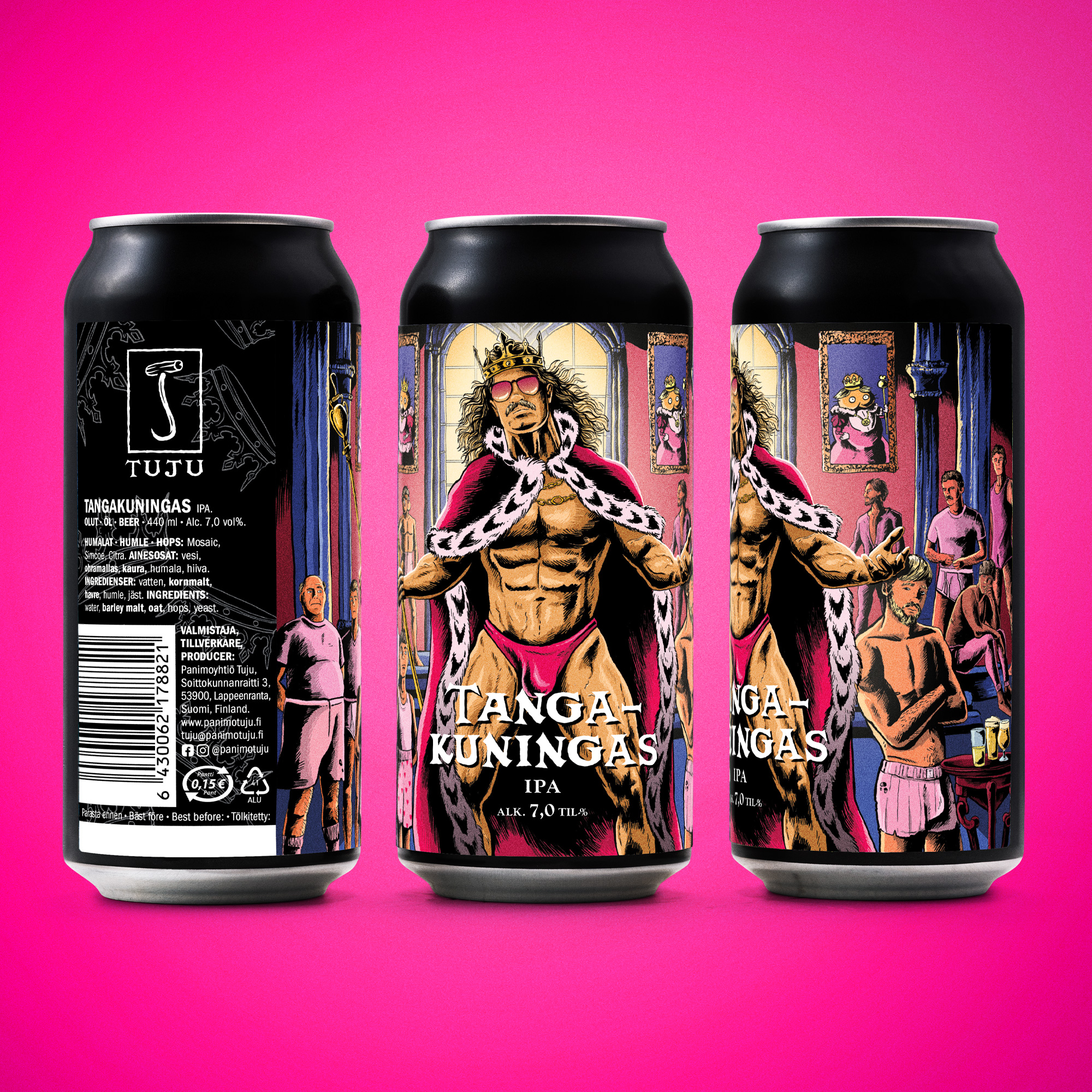 *** TÖLKKI- JA HANAUUTUUS!***
💃Tangakuningas 7,0% | IPA | Mosaic, Simcoe, Citra🍑

Kyllähän sitä arvuuteltiin! Mutta kylläpä tangakansaa myös palkitaan, sillä nyt olemme valinneet tangamarkkinoiden uuden kuninkaallisen! Valta on vaihtunut eikä liika kangas ei pilaa kuninkaallista päivää. Kalsarit, bokserit, trikoot ovat so last season! 

Valtaistuinsalissaan Tangakuningas ei peitä mitään, vaan paljastaa parhaat puolensa, joihin kuuluu Mosaic, Simcoe ja Citra! Kruununjalokivenä pikkareista pilkahtaa Mosaicin hedelmäisyys ja marjaisuus, Simcoen havuisuus ja Citran luoma sitruunankuorisuus, joka häviää mäntyisen katkeraan viitanheilahdukseen. 

Häpeilemätön soppa todistaa, että joskus kuninkaallinen valta piilee hyvässä oluessa. Uusi ruhtinaallinen Tangakuningas on aateloitu ja sitä on saatavilla kaupoista ja ravintoloista kautta maan!

Tujun verkkonoutokauppa osoitteessa:  https://www.panimotuju.fi/tuote/tangakuningas-70/