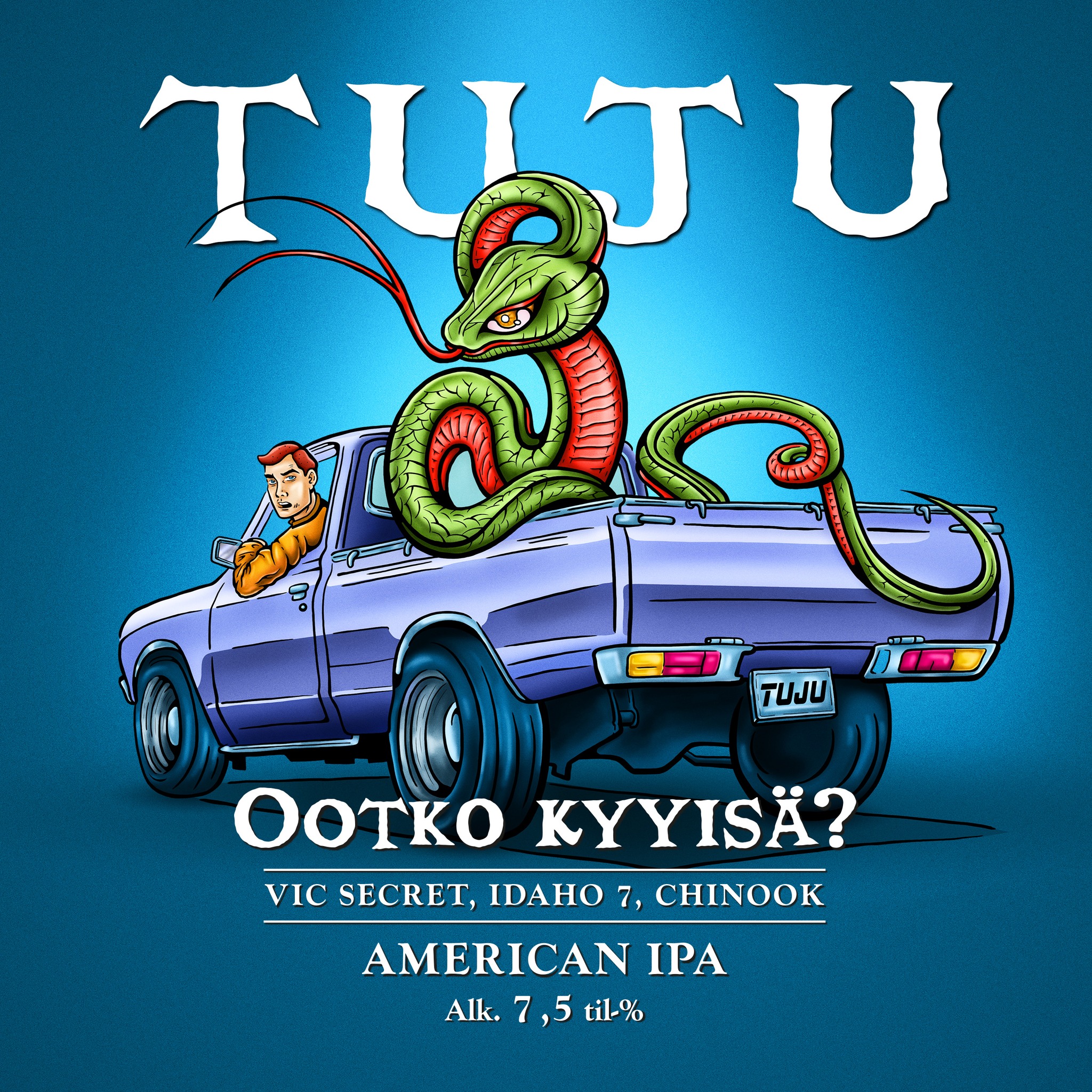*** Hana- ja pönikkäjulkaisu! ***
🐍Ootko Kyyisä? 7,5% | American IPA | Vic Secret, Idaho 7, Chinook🐍

Tällä viikolla pönikkää, mutta otahan varovasti tämän kanssa! Tämä olut pärisee kuin kalkkarokäärme konsanaan, jos vastamyrkkyä ei ole heti saatavilla. Toisinaan kuitenkin myrkk… siis kaljahammasta kolottaa siitä kohtaa, että tarvitaan vähän ronskimmin humaloitua hörppyä. 

Iskävitsejä, isoja autoja ja suomuja tursahteleva American IPA sihisee nieluun kietoutuvaa ananasta, paahtaa passionhedelmää ja kaasuttaa hartsimaista hedelmää, mangoa ja ahtaa turbona verigreipin kuorta. Kuin kiusallaan, tämä IPA ruopaisee silmille mäntymäistä katkeroa. 

Täysin ehta, katkerampi, mutta hyvä juotavuuden säilyttävä American IPA kyseenalaistaa, ootko ihan varmasti kyyisä?

Pönikkähommat verkkonoutokaupastamme ja Tuju Taproomista https://www.panimotuju.fi/tuote/ootko-kyyisa-75/