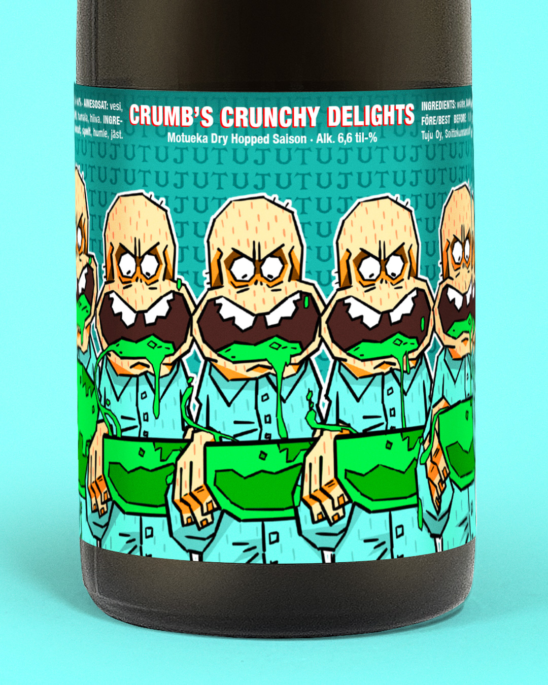 *** A BRAND-NEW VERSION! ***
🛸CRUMB'S CRUNCHY DELIGHTS 6,6% | DRY HOPPED SAISON | MOTUEKA 🛸

A brand-new galactic nectar that effortlessly bridges old and new. This time, Crumb’s Crunchy Delights takes the form of a true saison, now dry hopped. We’ve slipped in a carefully selected harvest, so no need to hold back. Your glass overflows with tropical New Zealand Motueka!

For the label, we giggled like little girls as we teamed up with renowned illustrator and animator Joonas Utti (@joonasjoonas ). With his help, this series might just feature the world’s first animated beer label.

Channeling the mind-bending vibes of the cult film Bad Taste, this Central European saison leans on the yeast’s natural complexity: expressive esters, gentle spice, and that signature peppery edge. It’s joined by Motueka’s vibrant notes of lime zest, tropical fruit, pineapple, passion fruit, and a touch of herbal freshness. The flavor hits like a bazooka.

Once again, a perfect fusion of Belgian yeast character, a dry-humored body, and skillful dry hopping. A flavor combo that satisfies even the most universal cravings.

Are you a retailer, bar manager, or international distributor? 
Get in touch at tuju@panimotuju.fi  and let’s fill your shelves by the bucketload!