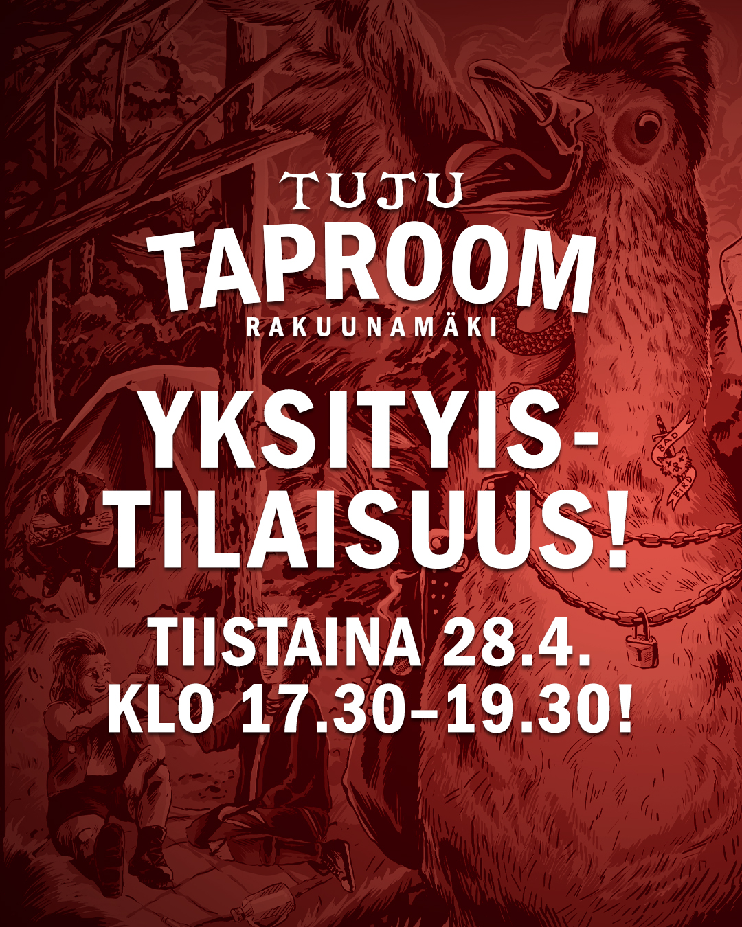 Huhhuh ollaanpa me suosittuja!Niin suosittuja, että jotkut haluavat olla meillä ihan itsekseen oman jenginsä kanssa!Meillä on Tuju Taproomilla yksityistilaisuus tiistaina 28.4. klo 17:30 - 19:30!