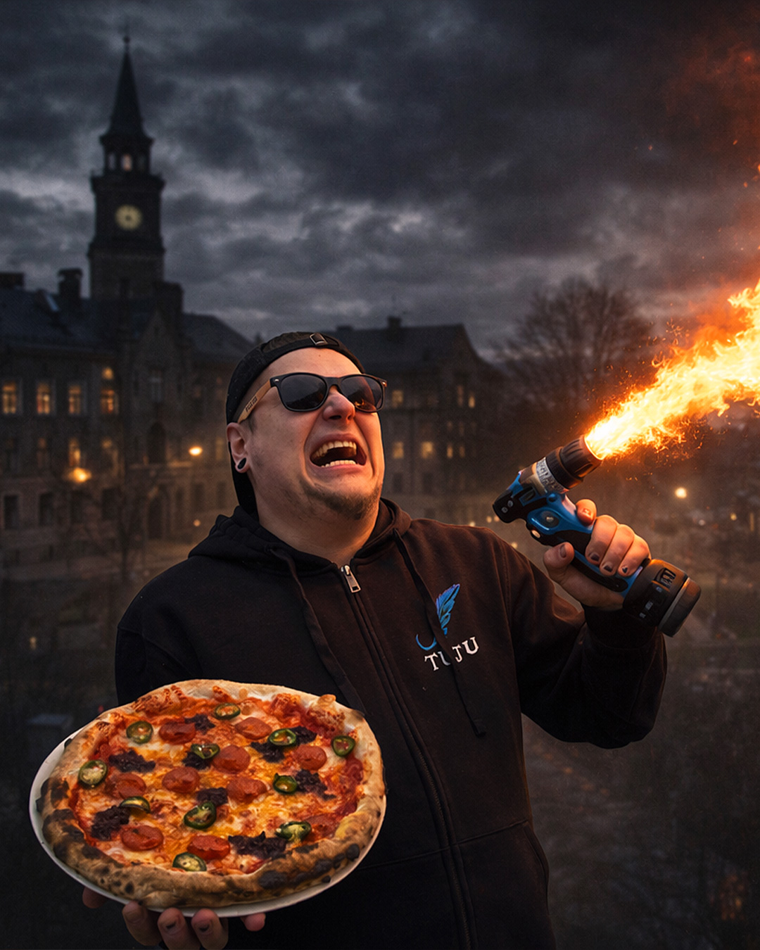 🔥LIEKINHEITIN -PIZZA🔥

Niin raju pizza, että syödessä pitää laittaa Nomexia niskaan ja kitusiin pullollinen aurinkorasvaa? No ei se ihan niin raju ole, mutta sisältää sopivasti mm. ndujaa ja pikkelöityä jalapenoa!

Liekinheittimen polttoaineena toimii Tujun tomaattikastike, Fior di Latte -mozzarella, Jukolan cheddar -juusto, pepperonimakkara, nduja ja pikkelöity jalapeno. Yksi pala ja koet olevasi kaupungin kuumin tyyppi!

Lisäksi saatavilla junnareille sopiva Liekinheittäjä Junior, josta puuttuu ärtsyimmät mausteet.

Palokunta sammutustehtävällä ja hätäkeskuspäivystäjä pötköttää? Tilaa paikalle Wolt!