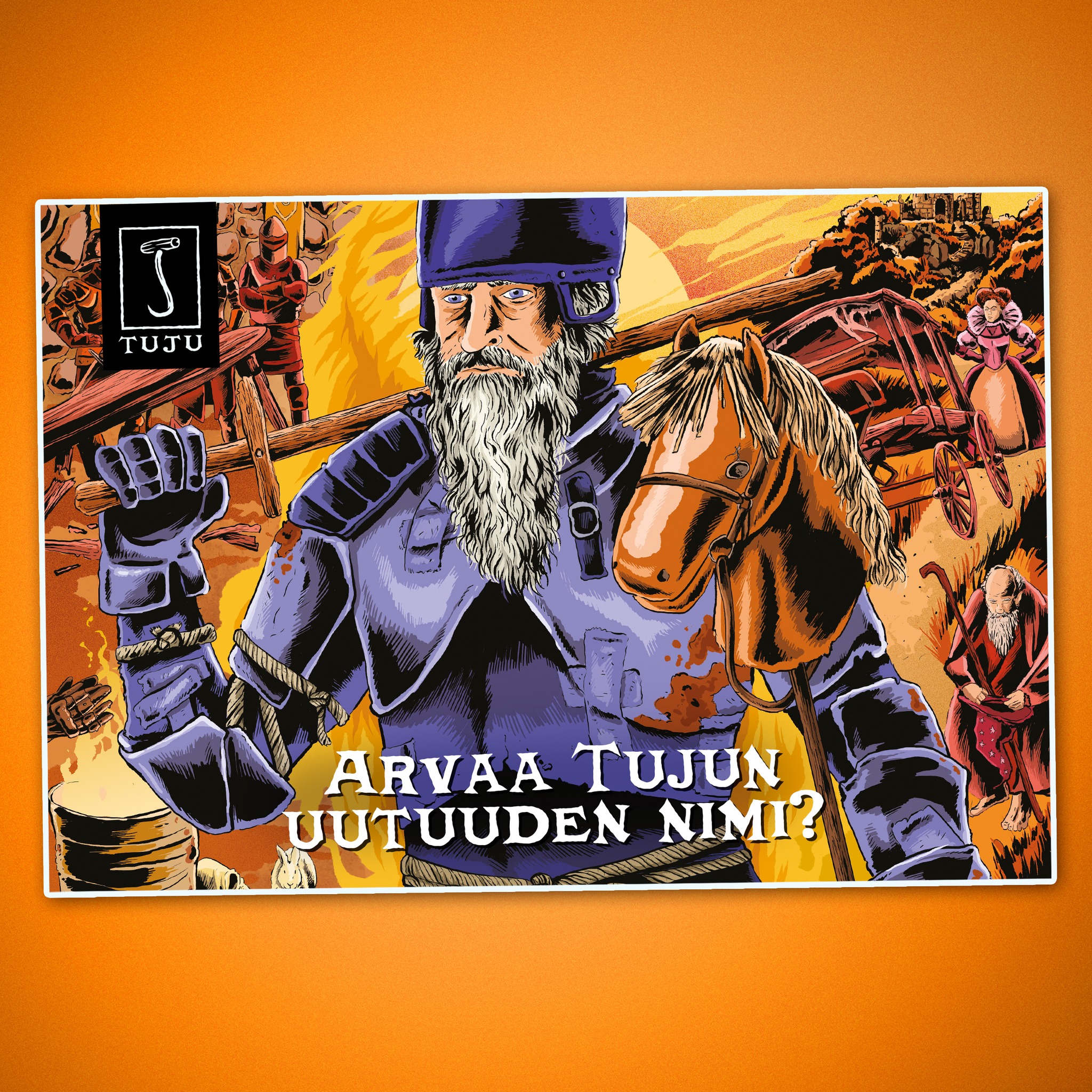 *** ON TAAS AIKA ARVUUTELLA! ***
⚔️Arvuuttele ja voita!♞

Paikalle kepittelee uljas sankari, jonka haarniskan pultit vain lentelevät. Porottavan auringon alla kurkku kuivuu armotta, mutta kuka on tämä kaikkien janoisten sankari?

Persaukinen ja taskuton ratsumies on vailla nimeä, joten nyt olisi aika taas veikata! Tuttuun tapaan julkistamme uutuuden 15.5.2026 klo 09:30. Siihen asti on aika tykittää veikkauksia!

Tykkää somestamme ja arvaa uuden tuotteen nimi, mutta muista, emme hae oikeaa vastausta; palkitsemme kaksi PARASTA – mutta varmasti väärää vastausta! Ei muuta kuin heittelemään veikkauksia alle ja muista varmistaa, että meillä on varmasti hauskaa!