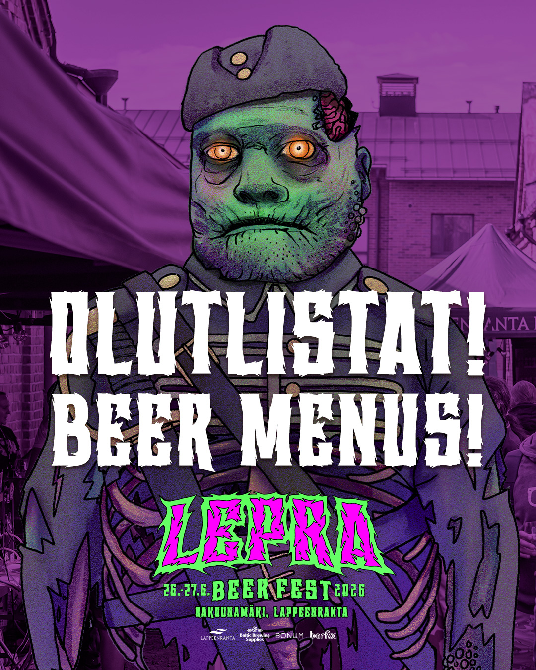 🍻 What are we drinking next week? 
The Lepra Beer Fest 2026 (26. - 27.6.) beer lists are out… and oh boy, are we excited!! 🤤

The tap menu, s'il vous plaît: 
https://untappd.com/v/lepra-beer-fest-2026/14002634?menu_id=260638

At Lepra Beer Fest 2026, you'll meet some of the world's finest breweries face-to-face. Expect a killer lineup of the hottest Finnish craft breweries, exciting international names, and most importantly - the people behind the beers! The beer lineup changes on both festival days, so the smartest beer lovers grab tickets for the full weekend!

🎟️ Get your advance tickets here:
https://events.liveto.io/events/lepra-2026

📍 Lappeenranta, Finland
📅 June 26–27, 2026
---
🤤Mitä sitä juotaisiin? Lepra Beer Fest 2026 olutlistat on julkaistu ja voi pojat!!

Hanalistat: https://untappd.com/v/lepra-beer-fest-2026/14002634?menu_id=260638

Festareilla pääset tapaamaan maailman huippupanimoita kasvotusten. Tarjolla on kuumimpia kotimaisia ja kansainvälisiä nimiä sekä ne tyypit oluiden takana. Molempien päivien kattaus vaihtelee, joten todelliset oluenystävät varaavat liput koko viikonlopuksi!

Nyt kannattaa tutustua olutlistoihin ja alkaa suunnitella omaa festaristrategiaa. 🍺

🎟️ Hanki ennakkolippusi täältä:
https://events.liveto.io/events/lepra-2026

📍 Lappeenranta, Suomi
📅 26.–27.6.2026