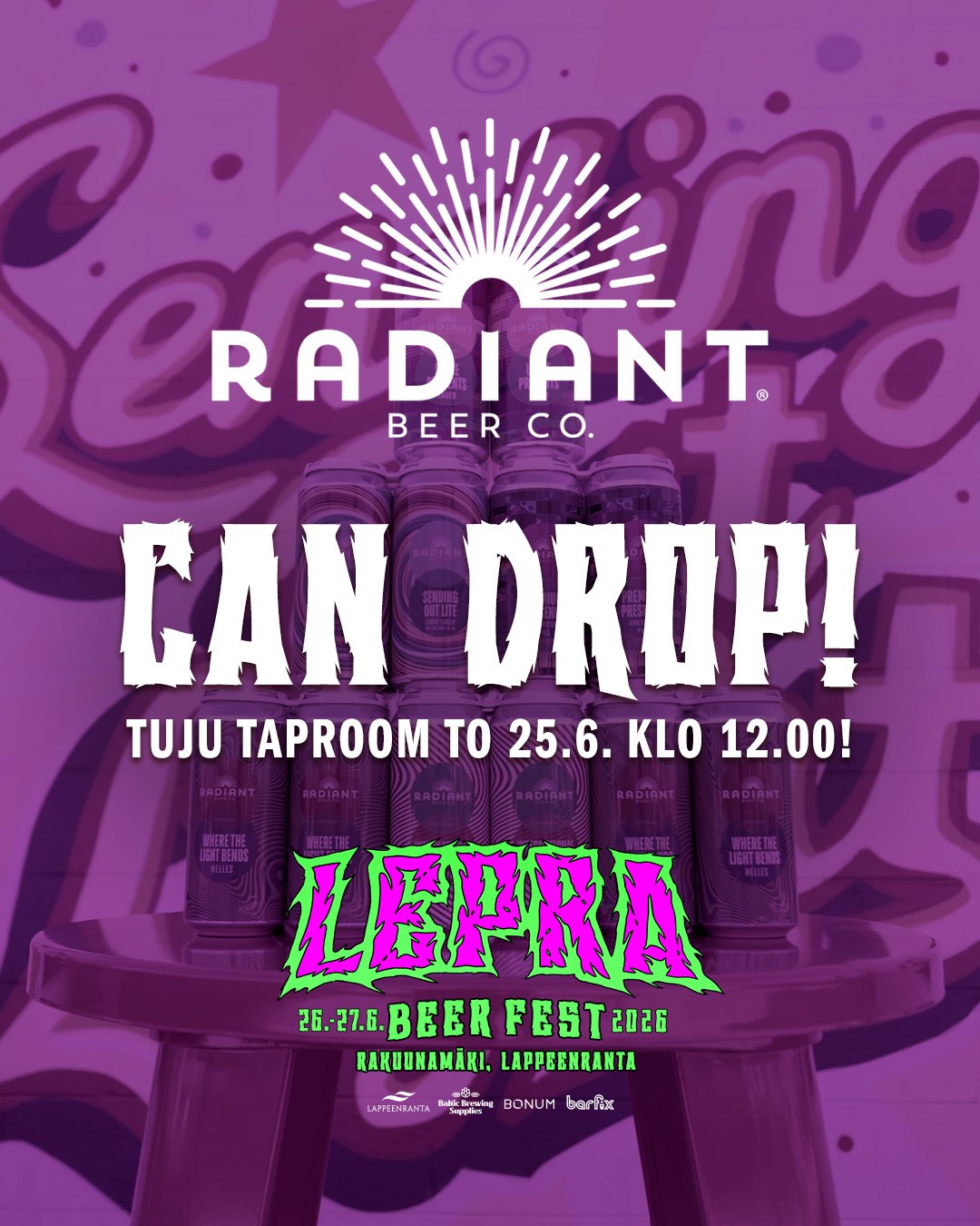 📣HUOMIO OLUTNÖRDET JA MUUT NÖRDET! 📣

Anaheimista rynnivän Radiant Beer Co. 🇺🇸 "purkkitiputus" Tuju Taproomissa 25.6. klo 12:00! Tuotteet tulevat saataville verkkonoutokauppaamme samaan aikaan!

Maahan tuotu hyvin rajallinen määrä ja saatavilla vain Tujulta! 
Radiant Can Drop starttaa 25.6. klo 12:00 osoitteessa https://www.panimotuju.fi/kauppa/