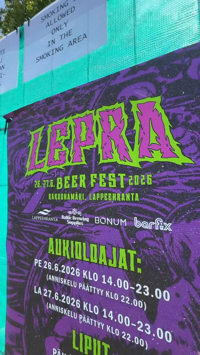 Festarit - Tässä ne nyt ovat!

Lepra Beer Fest 2026 startattu tänään Lappeenrannan Rakuunamäellä!

15 ulkomaalaista panimoa, viisi kotimaista panimoa ja ja yksi mainio siiderimö takaavat, että ilo on ylimmillään. Lippuja on myynnissä ovella, joten merkkaa Google Mapsiin osoitteeksi Adolf Ehnroothin aukio. 
Tätä tapahtumaa et halua jättää väliin!

LEPRA BEER FEST 26. - 27.6.2026
Aukioloajat 14-22!