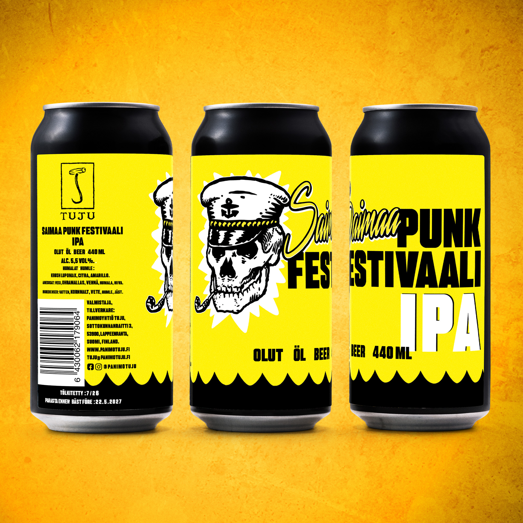 Rässiliivit paukkuvat, sillä Tuju on jälleen Saimaa Punk Festivaalin olutyhteistyökumppani! 

🎵Tuju x @saimaapunkfestivaali | Saimaa Punk Festivaali 2026 5,5%| IPA | Krush Lupomax, Citra, Amarillo

Tervetuloa kesän kuumimmalle keikalle! Saimaa Punk Festivaali IPA 2026 täräyttää lavalle helposti nautittavan IPAn, jossa pääesiintyjinä loistavat Krush Lupomax, Citra ja Amarillo.

Krush Lupomax avaa illan mehukkaalla trooppisella hedelmäisyydellä ja raikkaalla sitruksella. Citra nostaa tunnelman kattoon greipin, limen ja passionhedelmän sävyillä, kun taas Amarillo tuo lisää settiin makeaa appelsiinia, kukkaisuutta ja napakan katkeron. Lopputuloksena on raikas, hedelmäinen ja sopivan katkera IPA. Volyymit siis kaakkoon, tätä "Punk IPAa" litkitään niin, että korvat tinnittävät!

Viralliset etkot ja jatkoklubit juhlitaan Old Cockissa. Ennen sitä kannattaa suunnata Tuju Taproomiin olutostoksille – ostamalla Saimaa Punk Festivaali IPA -oluen osallistut lippuarvontaan ja voit voittaa lipun festivaaleille!