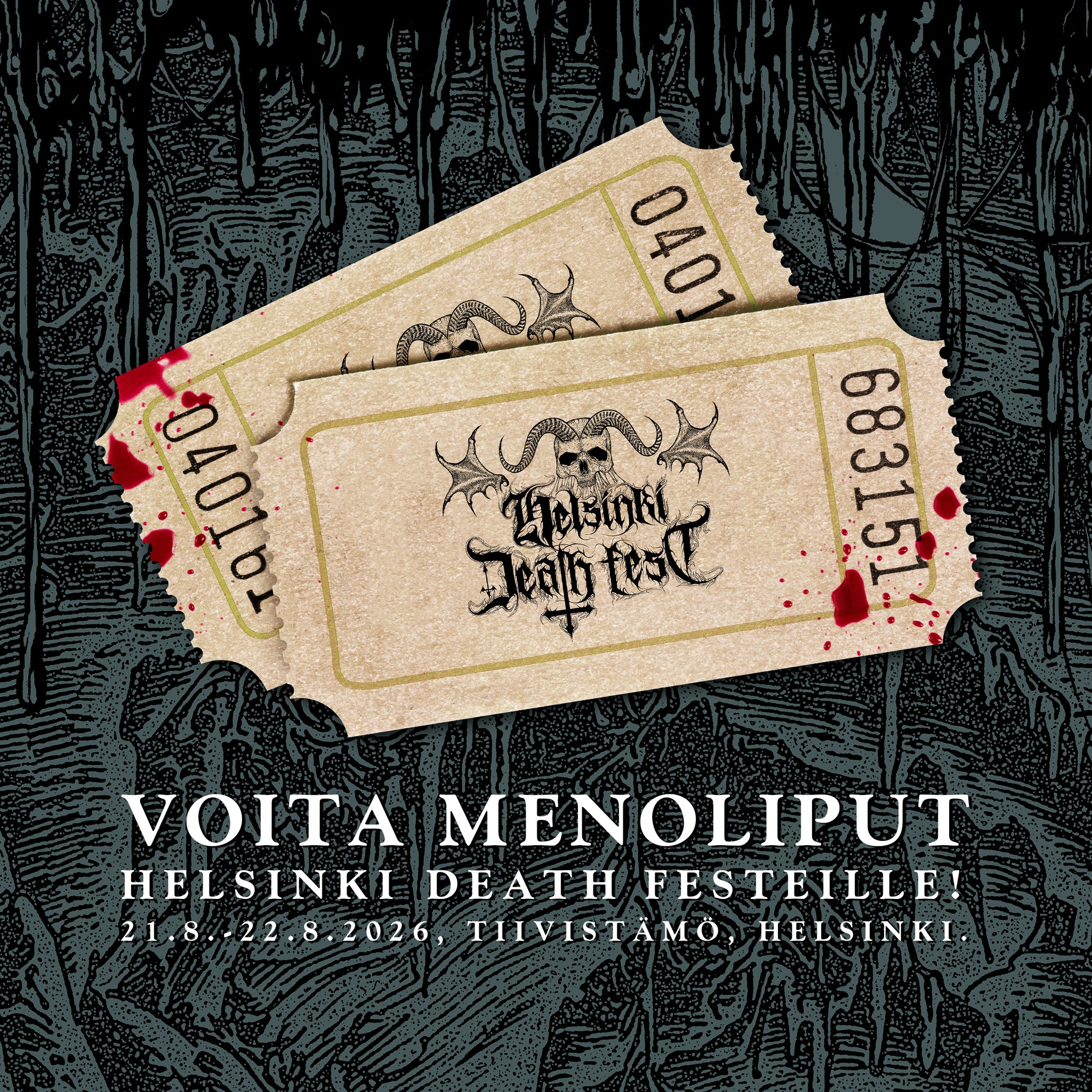 💀 TUJU IS GIVING AWAY TICKETS TO HELSINKI DEATH FEST! 💀

🇬🇧 Revolting, but true! Tuju returns as the official beer partner of @helsinkideathfest for the fifth year in a row!
Once again, we'll be bringing our filthy brews with us and forcing them upon the festival crowd... whether you like it or not!

And of course, as tradition demands, we're giving away tickets! Tag the friend you'd drag into the pit with you. You might score tickets to the darkest weekend of the year—and leave with ringing ears and a neck that won't forgive you.

The winner will be contacted personally.

---

💀 TUJU ARPOO LIPUT HELSINKI DEATH FESTEILLE! 💀

🇫🇮 Vastenmielistä, mutta totta! Tuju on @helsinkideathfest'in virallinen olutyhteistyökumppani jo viidettä vuotta putkeen!
Tuomme iljettävät liejumme jälleen mukanamme ja juotamme niitä festivaalikansalle – vaikka väkisin. Vältellään kuitenkin "Kännipäälle Corpsea", eikö?

Ja tietysti, kuten aiempinakin vuosina, laitamme liput jakoon! Kommentoi alle, kenet raahaisit mukaasi pyörimään kuolonkankeana pittiin. Saatat voittaa liput viikonlopun synkimpään juhlaan – ja kaupan päälle verta vuotavat korvat.

Voittajaan otetaan yhteyttä henkilökohtaisesti.
