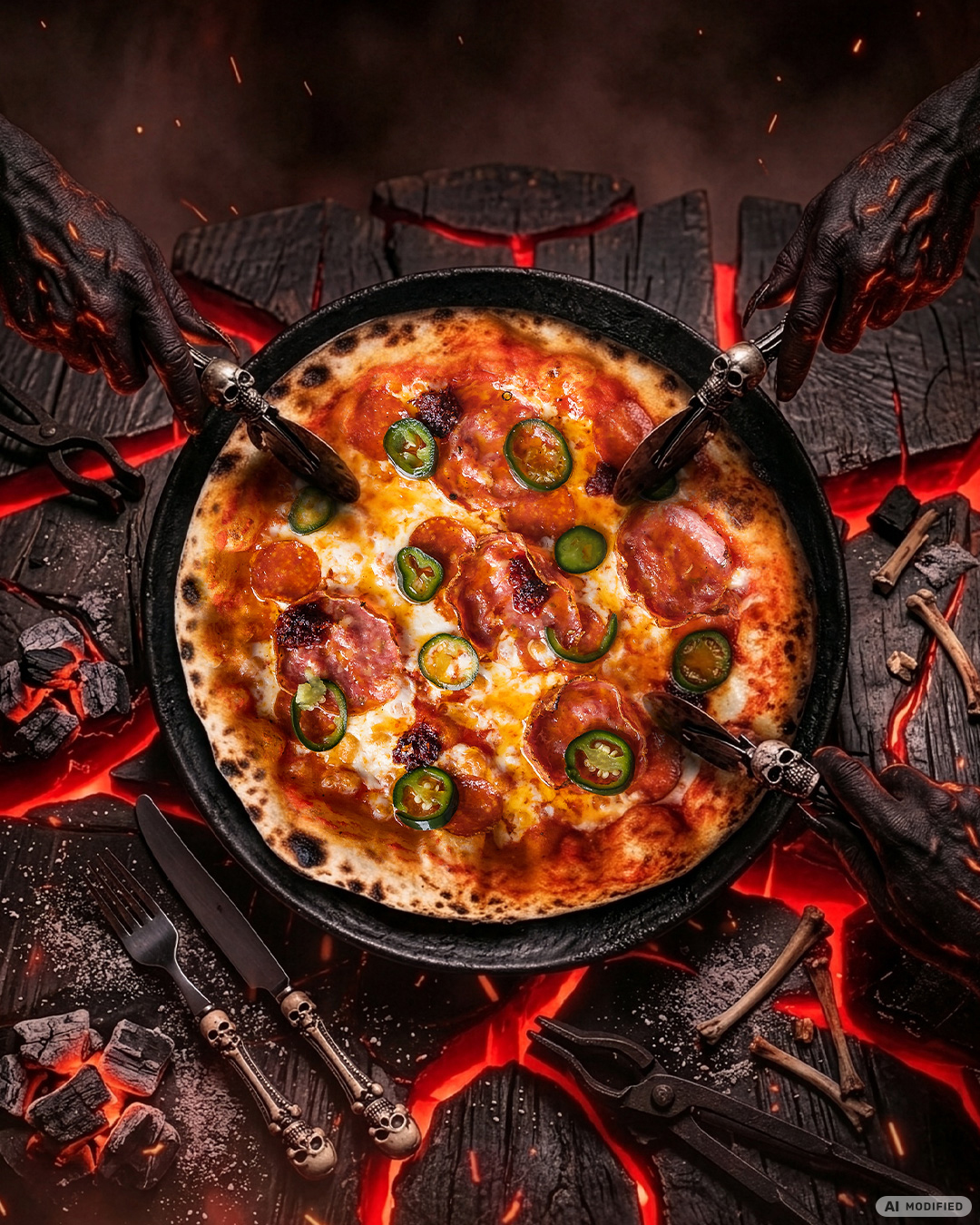 🔥🔥🔥M A N A L A🍕🍕🍕

Pizzojen nimeämisissä on selkeästi aistittava jonkin­tyyppinen trendi, sillä tulisemmat pizzamme sisältävät tulta ja tappuraa.

Manala on nimensä veroinen, joskin toivotaan, että herkuttelun jälkeen ei tarvitse lähteä portteja kolistelemaan.  Sisältönä Tujun chili-tomaattikastike, Fior di Latte -mozzarella, salami finocchiona ja pepperoni, nduja, pikkelöidyt jalapeñot sekä chilihunaja.

Sopivan hotti meno - mutta eikö Kerberos laske ulos? Tilaa Manala omalle portillesi Woltilla!