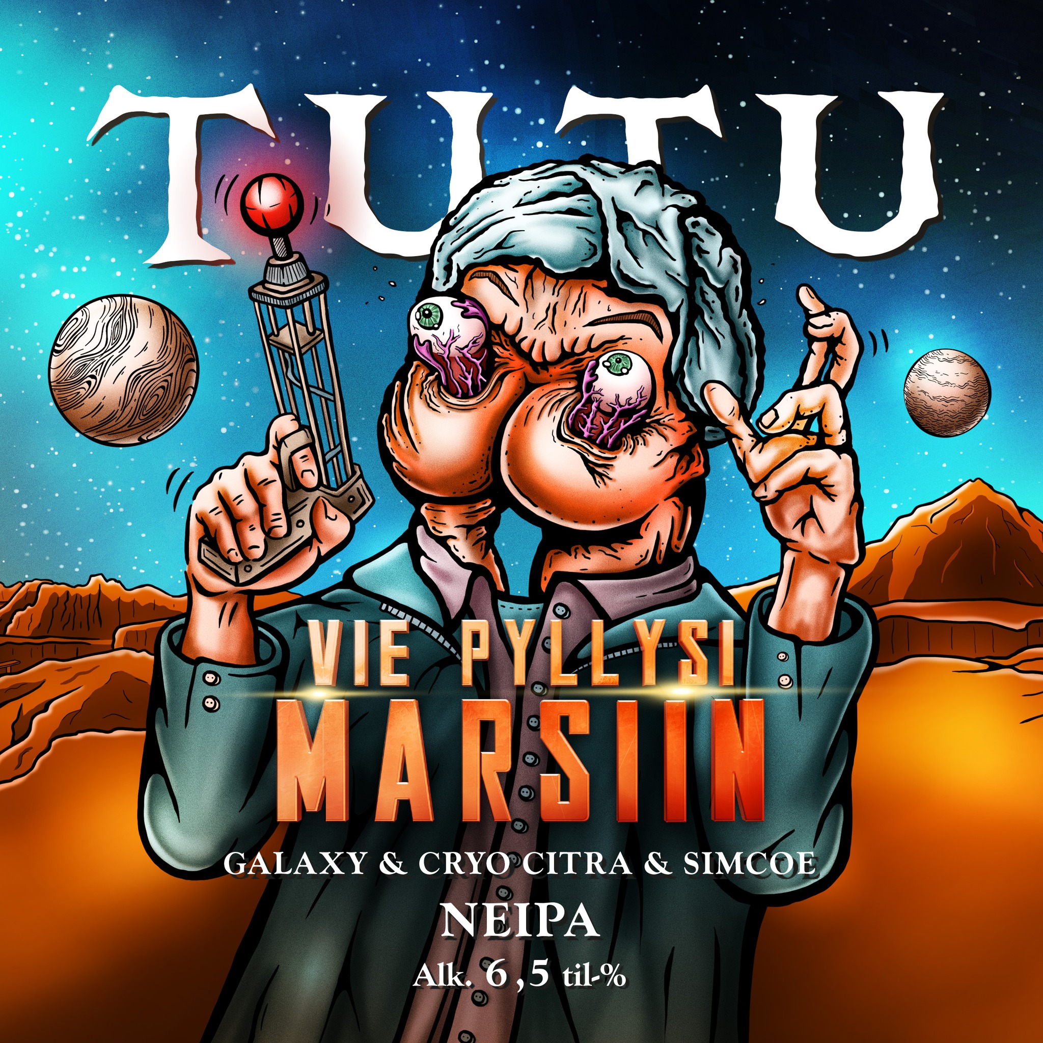 *** PÖNIKKÄ- JA HANAJULKAISU ***
VIE PYLLYSI MARSIIN 2026 | 6,5% | NEIPA | Galaxy, Cryo Citra, Simcoe

Suunnitelma on tämä: Vie pyllysi heti paikalla Marsiin, sillä nyt on tarjolla galaktista juomaa, joka pistää ajatukset solmuun ja pyöräyttää silmämunat ympäri!
Vie pyllysi Marsiin on kunnianosoitus upealle actionleffalle – Total Recallille. Ja tässä tarkoitamme alkuperäistä 90-luvun @schwarzenegger -tekelettä eikä mitään susipaskaa Colin Farrellin tähdittämää ripuliuusintaa.

Täydellisen trooppinen humalapommi kätkee sisäänsä Galaxya, Cryo Citraa ja Simcoeta. Yhdessä nämä muodostavat tähän planeettojen väliseen soppaan viehkoa ananasmaisuutta, passionhedelmää, persikkaisuutta ja ripauksen mangoa. Lopputulos ei kuitenkaan karkaa täysin hedelmämössöksi sillä mukana on täyteläistä ja viipyilevää sitrusta, mutta myös hiven mäntyäkin! Toivomme, että nautit kyydistä.

Nähdään juhlissa Richter!