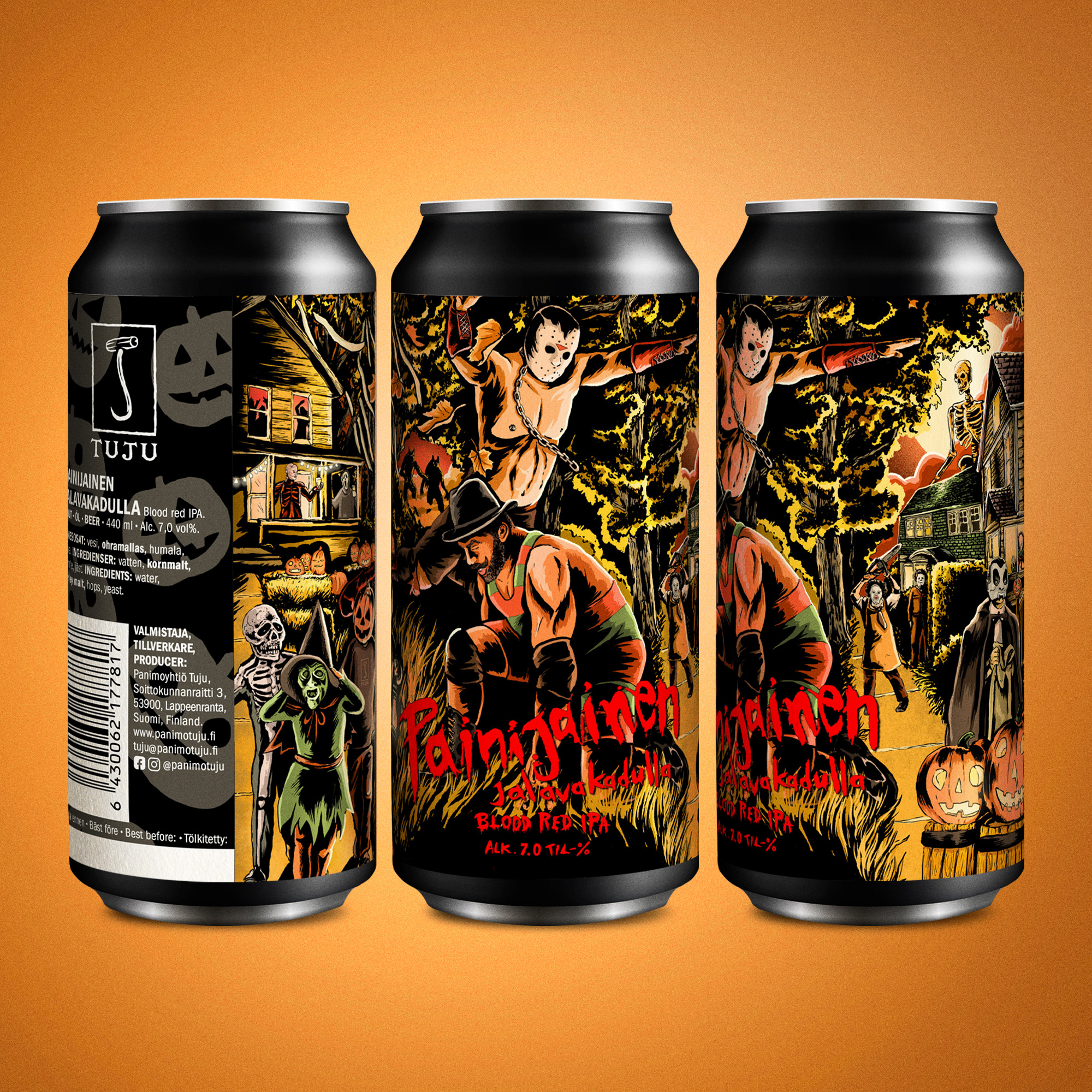 *** KEGI- JA TÖLKKIJULKAISU! ***
🦇PAINIJAINEN JALAVAKADULLA 7,0% | BLOOD RED IPA🎃

Pahin painijainen käy nyt toteen, sillä aivan hirveän kammottava oluttyyli näkee yönkajon! Painijainen Jalavakadulla on Blood Red IPA! 

Sehän tarkoittaa, että naamaan pitää laittaa maski tai sitten se pitää rötvätä. Karkkeja niin pirusti ja vessapaperit varuiksi reppuun!

Haudanvakava Painijainen Jalavakadulla ei sisällä karkkeja saati kepposia. Reippaan painihenkinen ja katkerasti puraiseva IPA on pohjarungoltaan vienon makean maltainen ja humaloinniltaan greippisen hedelmäinen.

Saatavilla karmeista ravintoloista ja kauhistuttavista kaupoista kautta maan sekä tietty 24/7/365 verkkonoutokaupastamme osoitteesta https://www.panimotuju.fi/tuote/painijainen-jalavakadulla-70/
